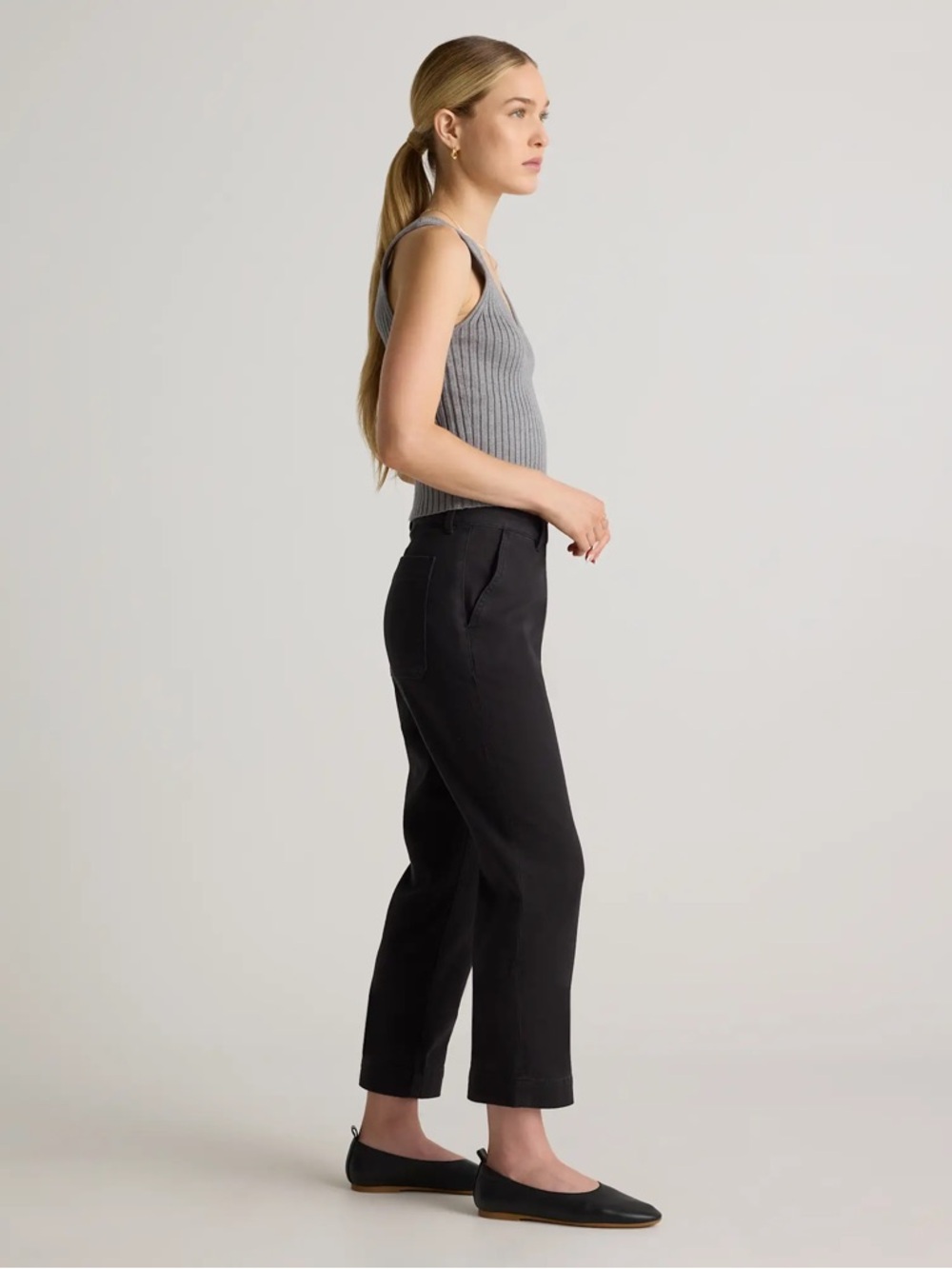 Quince Organic Stretch Cotton Twill Straight Leg Cropped Pants Size 2